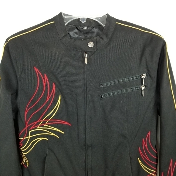 Harley Davidson Motorcycle Jacket Full Zip Black Embroidered Fire Red Gold Women - Picture 11 of 16